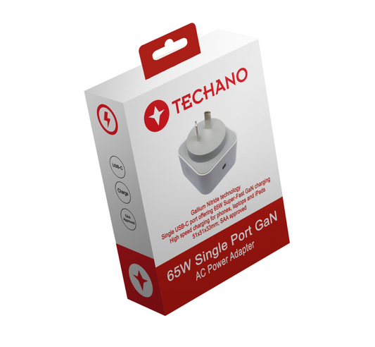 Techano 65W Single Port GaN AC Power Adapter