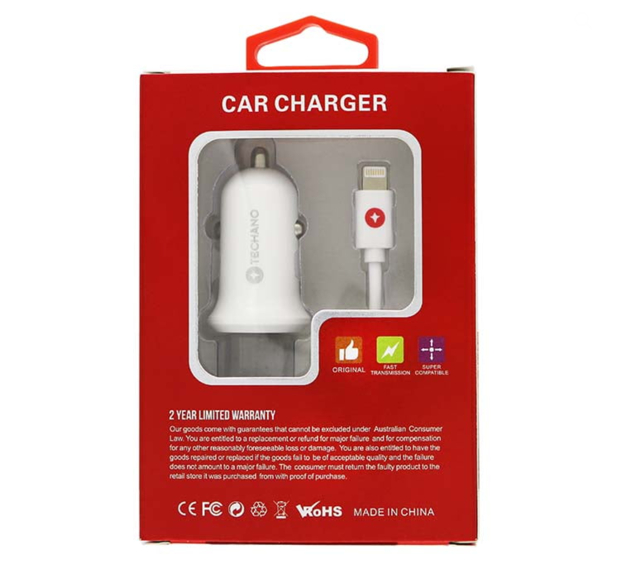 Techano Car Charger with MFI Lightning USB Cable