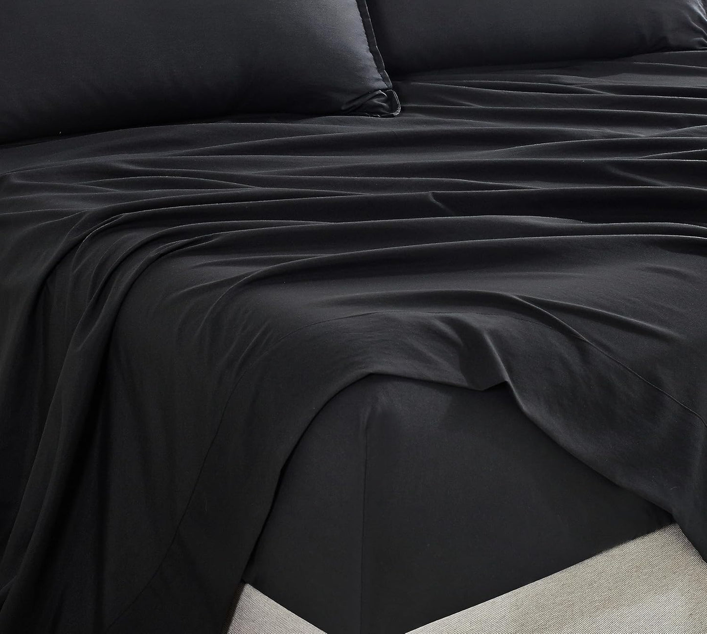 Vintage Washed Microfibre Sheet Set with 2 Pillowcases - Black - Double