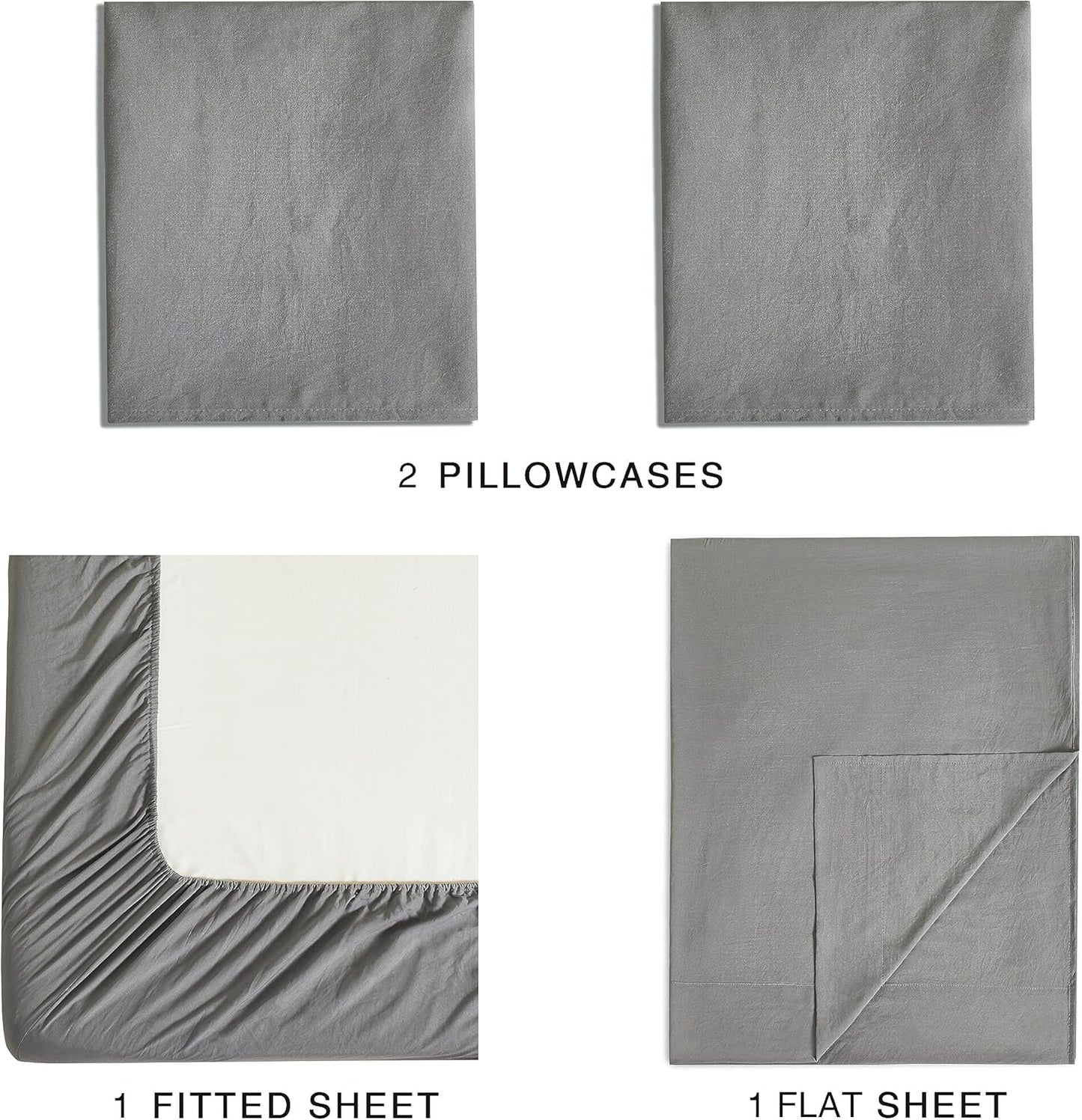 Vintage Washed Microfibre Sheet Set with 2 Pillowcases - Grey - Double