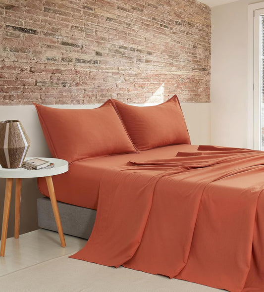 Vintage Washed Microfibre Sheet Set with 2 Pillowcases - Terracotta - Double