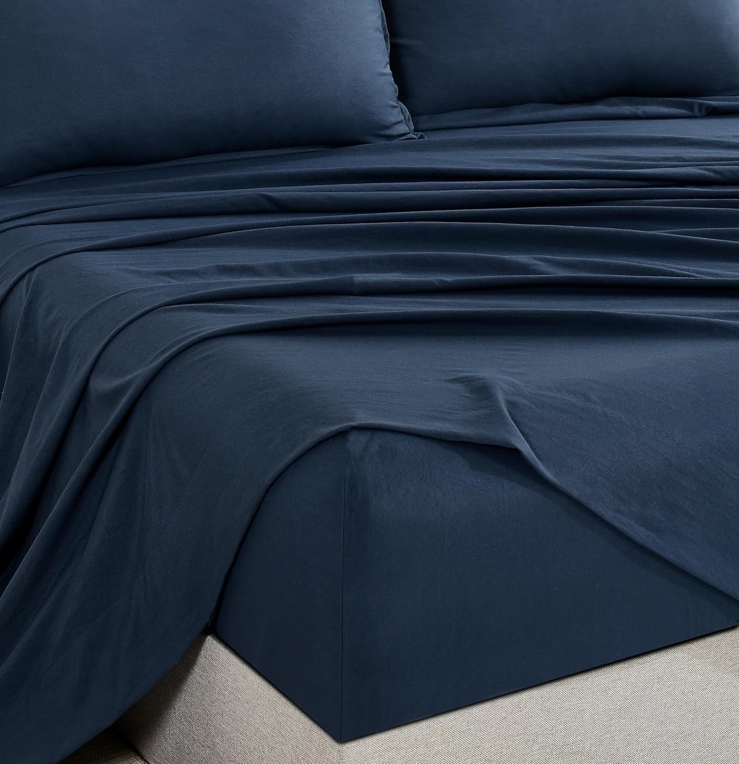 Vintage Washed Microfibre Sheet Set with 1 Pillowcase - Navy - King Single