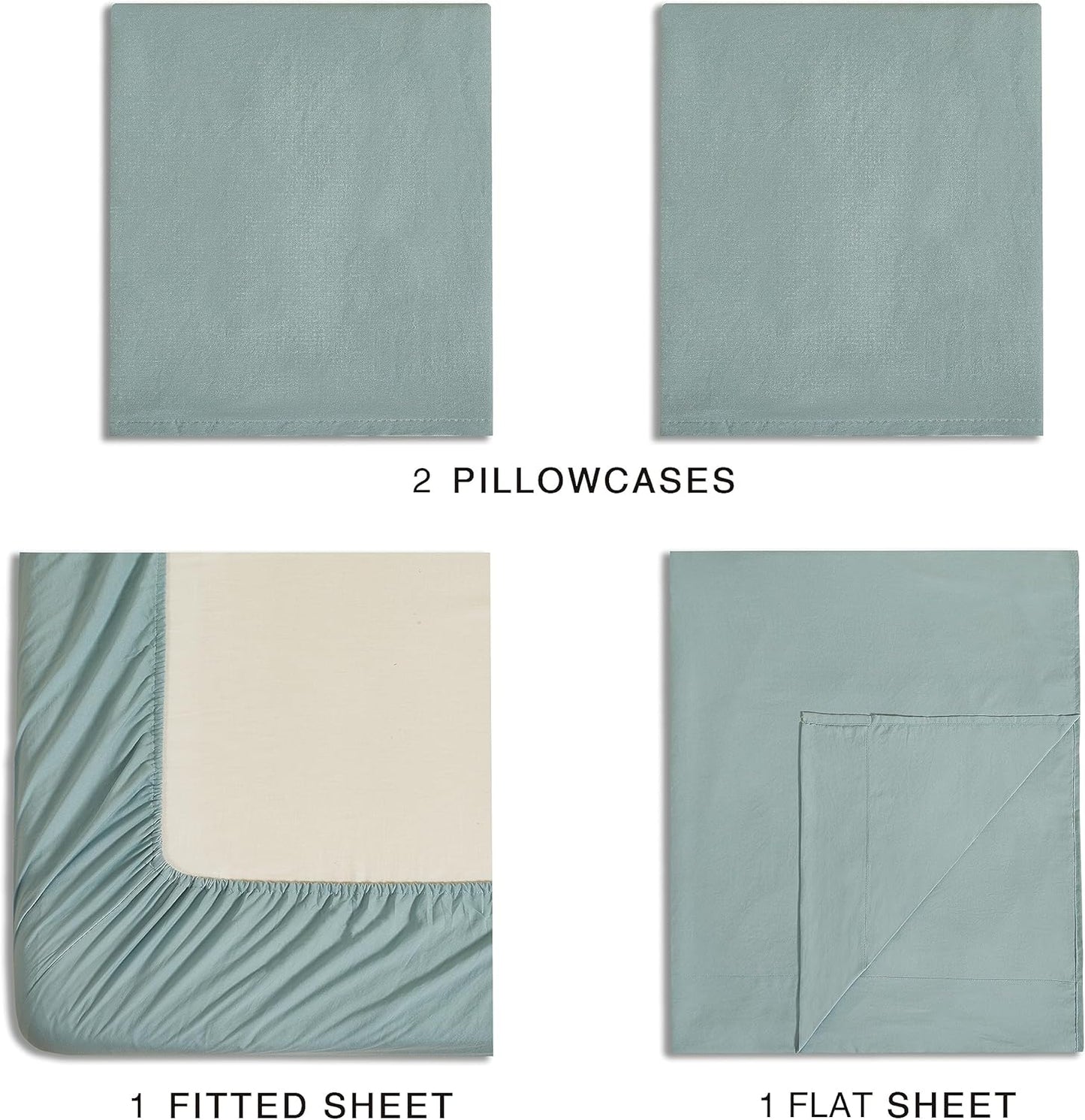 Vintage Washed Microfibre Sheet Set with 1 Pillowcase - Seafoam - King Single