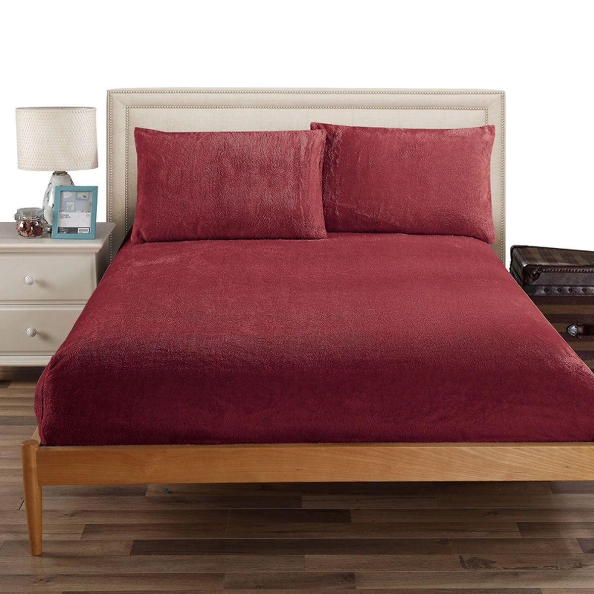 Ramesses Teddy Fleece Fitted Sheet Combo Set Burgundy Double