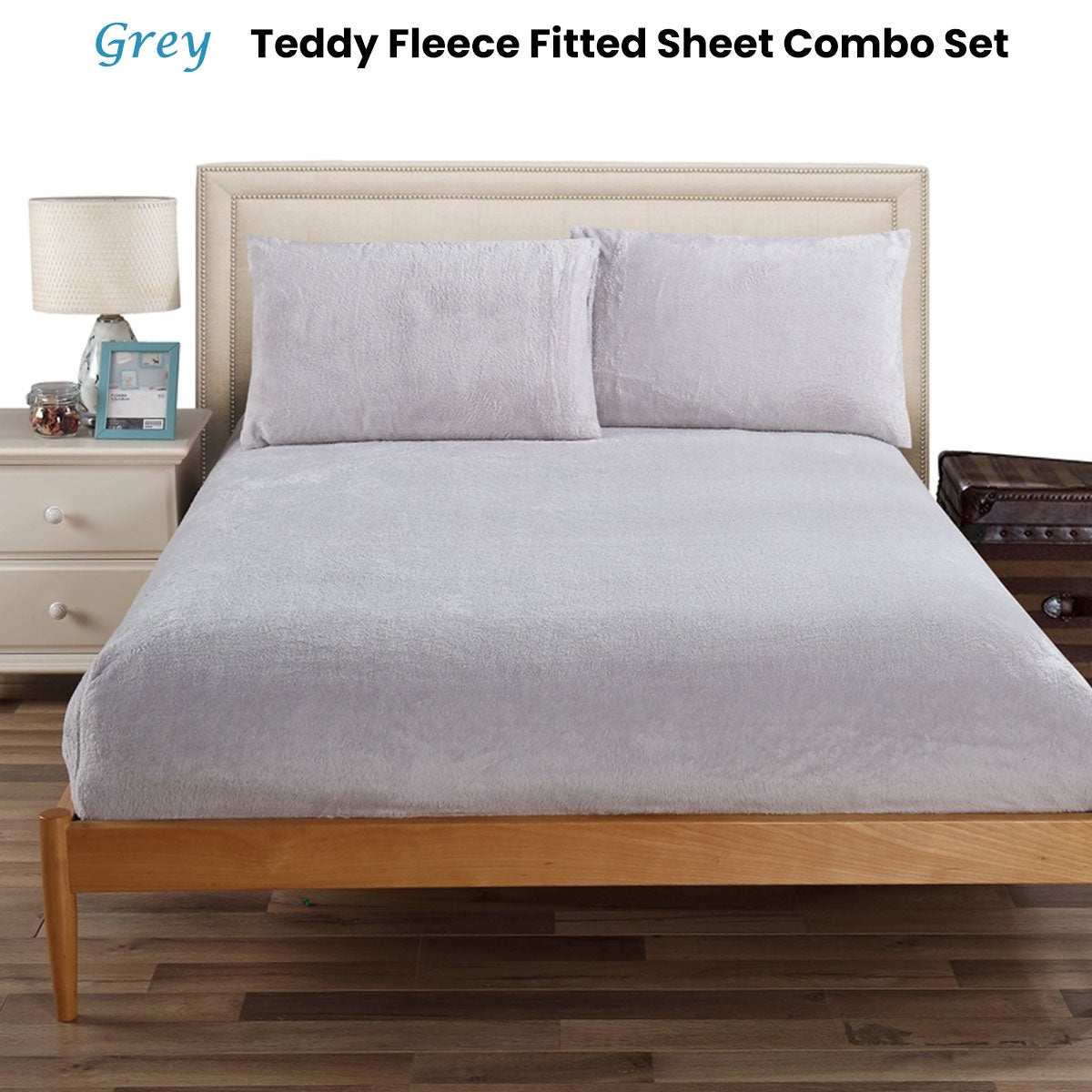 Ramesses Teddy Fleece Fitted Sheet Combo Set Grey Double