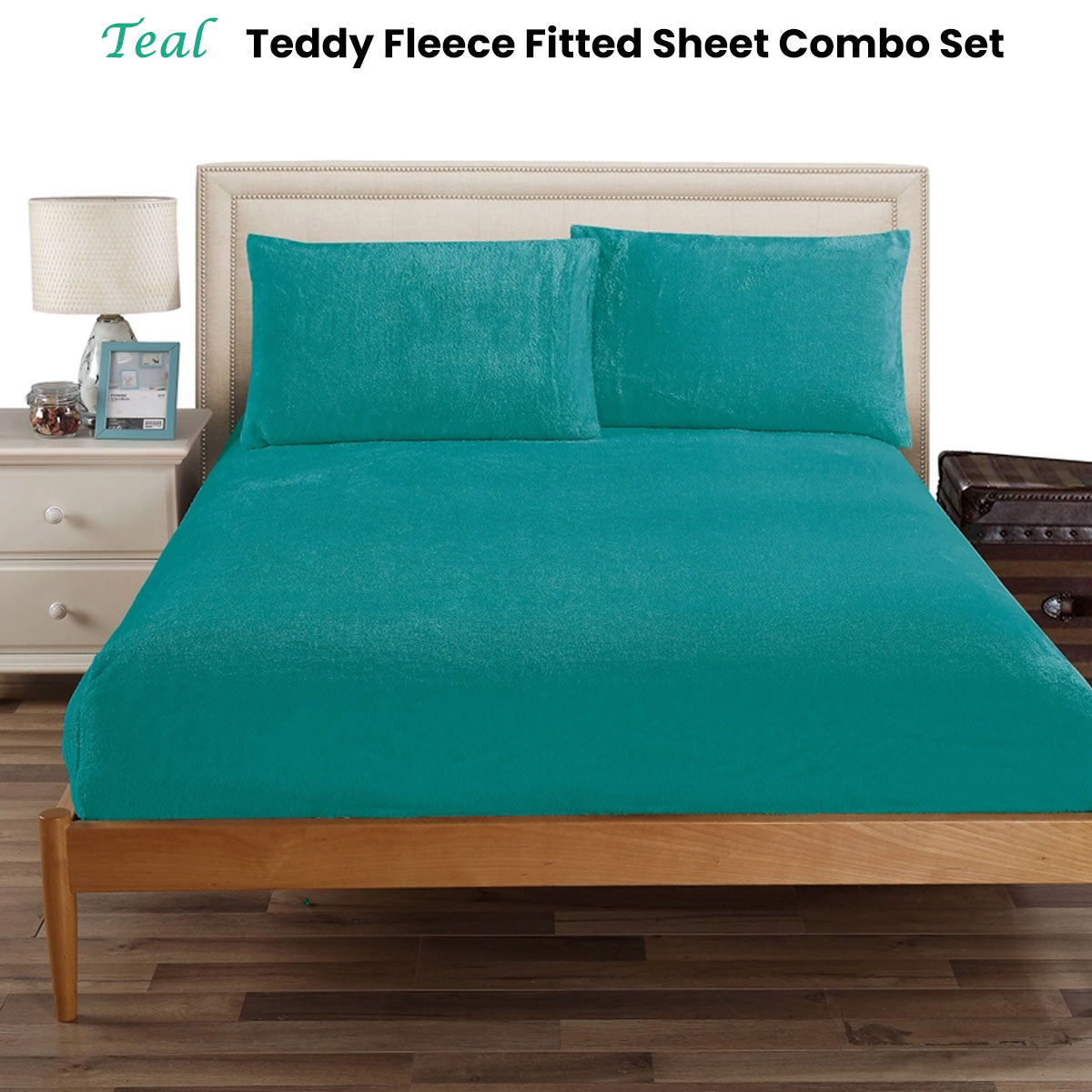 Ramesses Teddy Fleece Fitted Sheet Combo Set Teal Queen