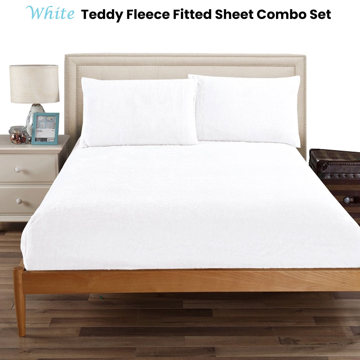 Ramesses Teddy Fleece Fitted Sheet Combo Set White Queen