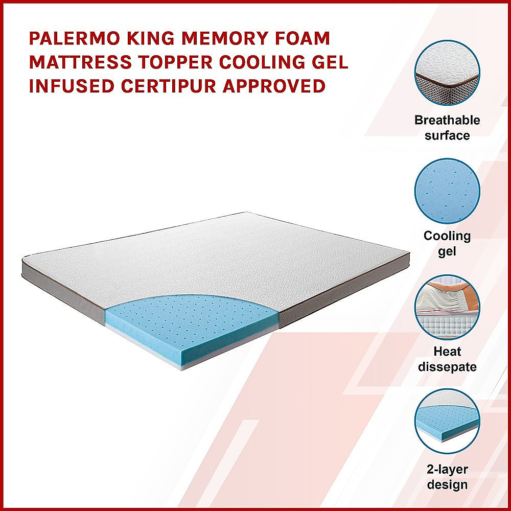 Palermo King Memory Foam Mattress Topper Cooling Gel Infused CertiPUR Approved